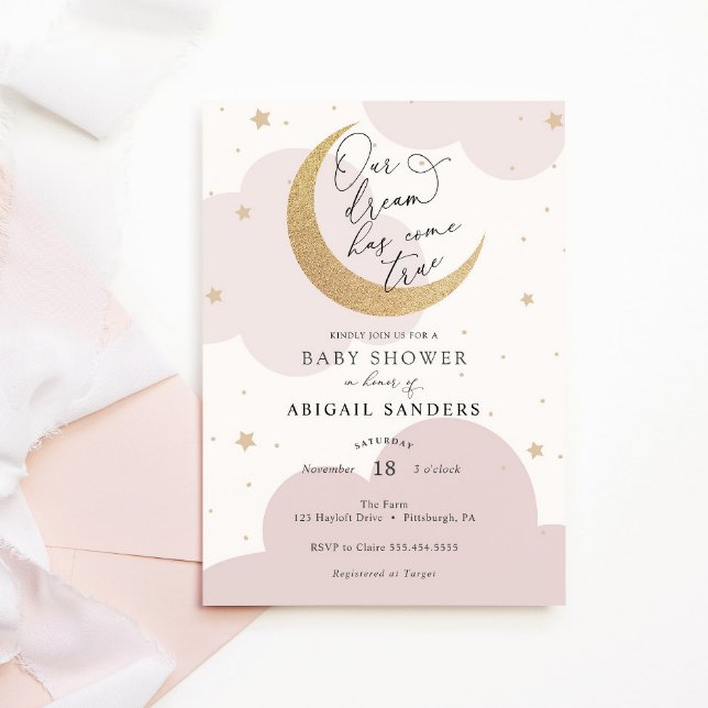 Our Dream Come True Moon Pink Baby Shower Invitation