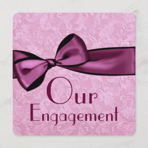 Our Engagement Pink Magenta Faux Satin Ribbon 2 Invitation