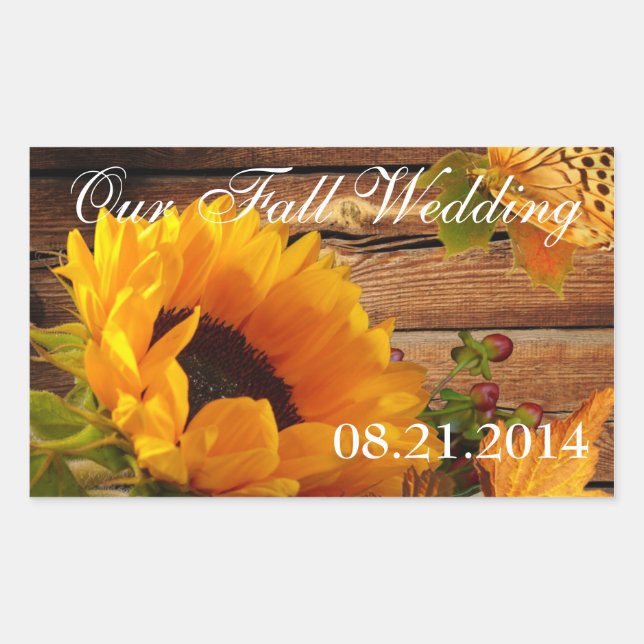Our Fall Wedding Stickers Rect, Country Sunflower (Front)