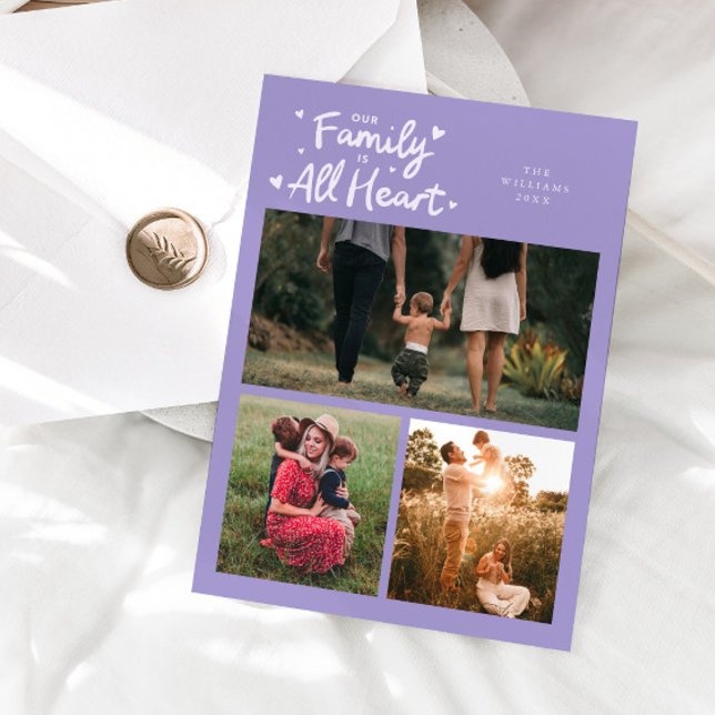 Our Family All Heart Lilac Valentines Photo Holiday Card (Creator Uploaded)