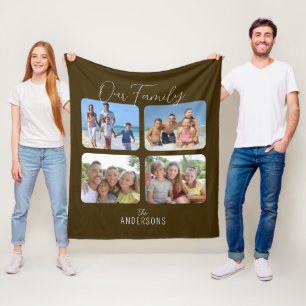 Our Family Calligraphy Script 4 Photos Fleece Blanket