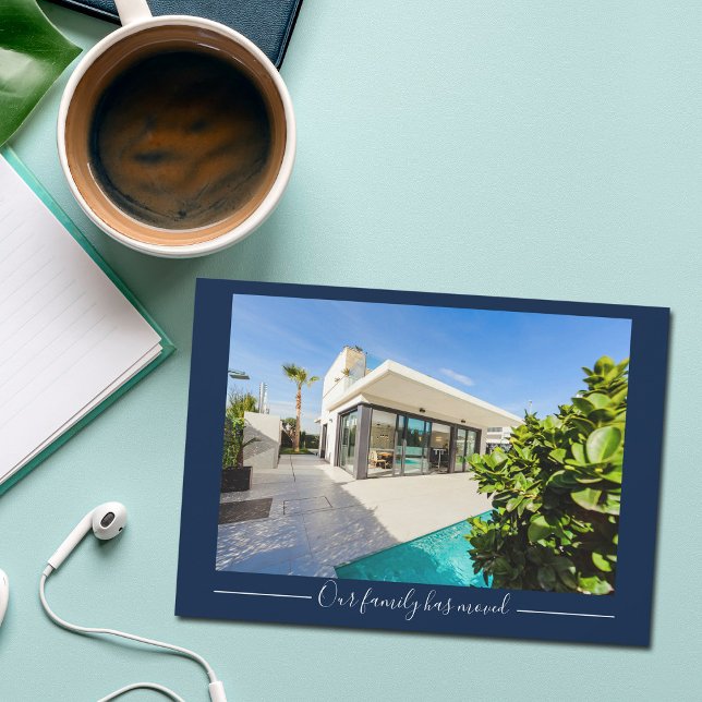 Our Family Has Moved Custom House Photo Navy Blue Announcement (Creator Uploaded)