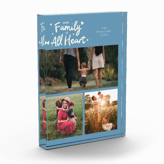 Our Family Is All Heart Denim Blue Photo Block (Left)