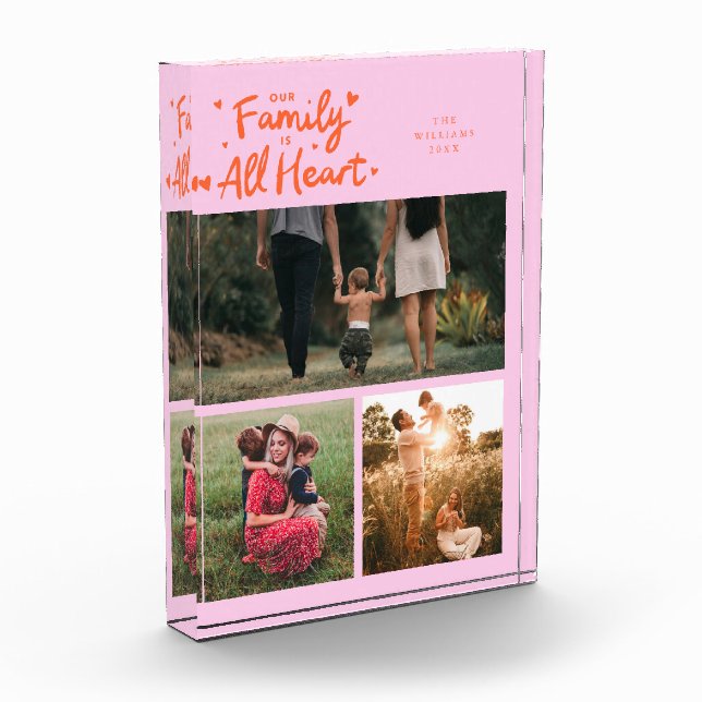 Our Family Is All Heart Orange Pink Photo Block (Left)