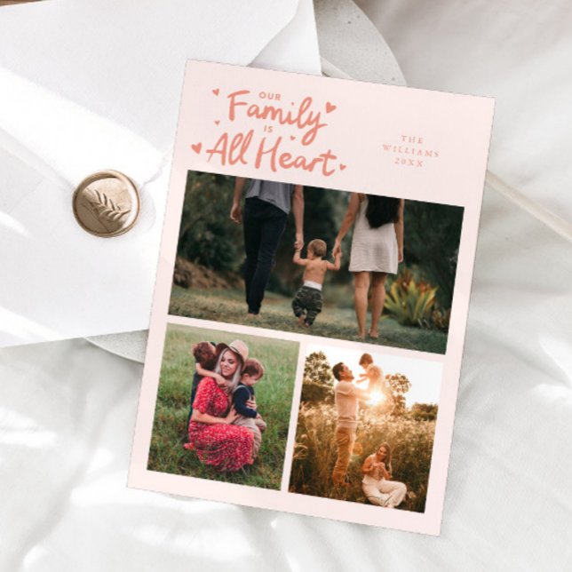 Our Family Is All Heart Peach Valentines Day Photo Holiday Card (Creator Uploaded)