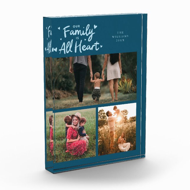 Our Family Is All Heart Teal Photo Block (Left)