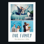 Our Family | Modern Three Photo Grid Poster<br><div class="desc">This fun and stylish poster features three of your personal family photos,  with modern teal text that says "our family" plus a spot to personalize with your family name and the year.</div>