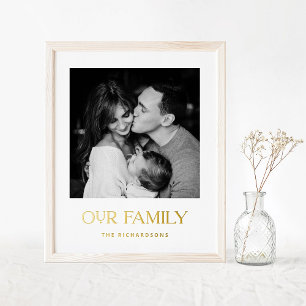 Our Family Photo and Modern Text in Gold Foil Prints