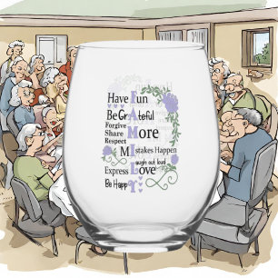 Our Family rules word art Stemless Wine Glass