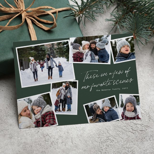 Our favorite scenes Christmas collage funny green Holiday Card (Creator Uploaded)