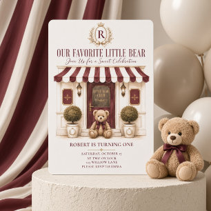 Our Favourite Little Bear Preppy Burgundy  Invitation