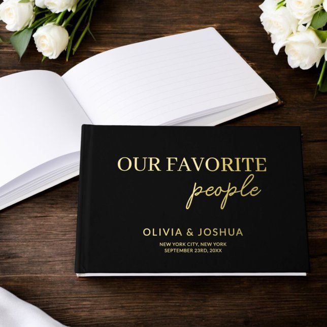 Our Favourite People Black Gold Minimalist Wedding Guest Book (Creator Uploaded)