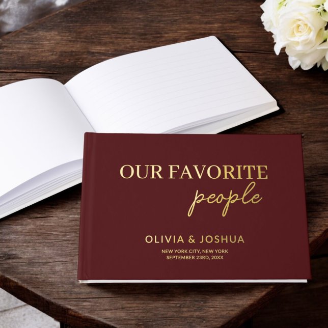 Our Favourite People Burgundy Gold Photo Wedding Guest Book (Creator Uploaded)