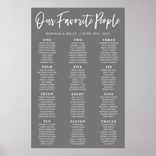 Our Favourite People Wedding Seating Chart Poster (Front)