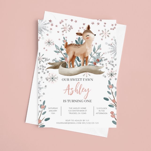 Our Fawn Is Turning One 1st Birthday Invitation (Creator Uploaded)