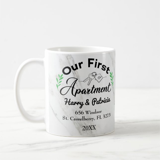 Our First Apartment 2021 Custom Names & Address Coffee Mug (Left)