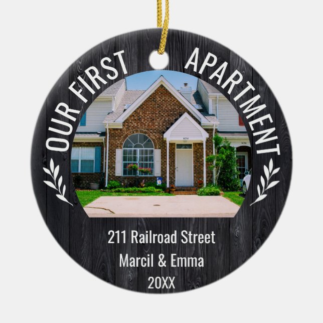 Our First Apartment 2023 Custom Name & 2 Photo Ceramic Ornament (Front)