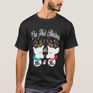 Our First As Mr And Mrs 2020 Matching Reindeer Set T-Shirt
