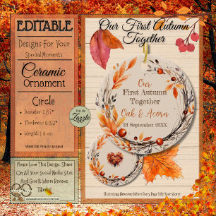 Our First Autumn Together: Fall Wreath Couples  Ceramic Ornament