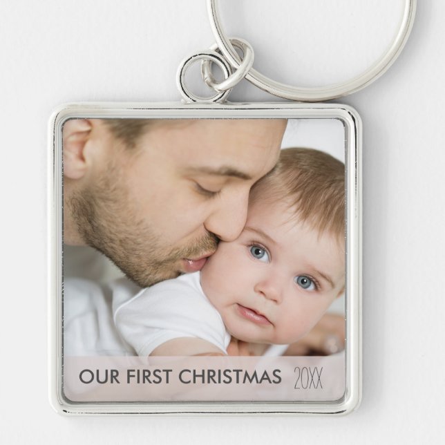 Our First Christmas 2024 New Dad and Baby Photo Key Ring (Front)