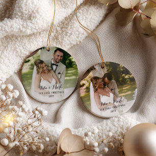 Our First Christmas 2 Photo Collage Tree Ceramic Ornament