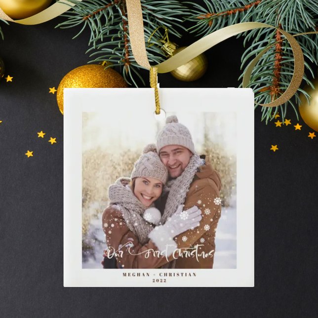 Our first Christmas 2-sided Photo Holiday Ceramic Ornament (Creator Uploaded)