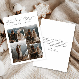 Our First Christmas 4 Photo Script Newlyweds Holiday Card
