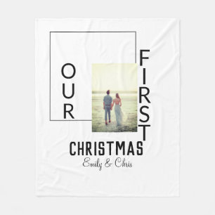 Our First Christmas add couple name photo minimal  Fleece Blanket