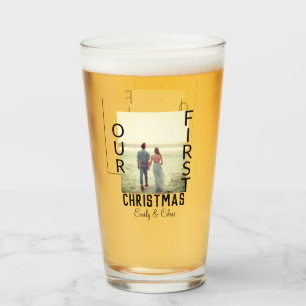 Our First Christmas add couple name photo minimal Glass