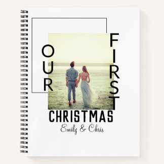 Our First Christmas add couple name photo minimal  Notebook