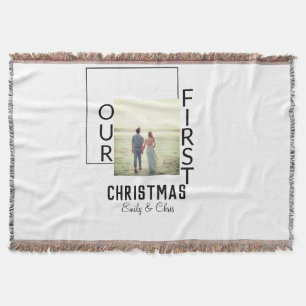 Our First Christmas add couple name photo minimal Throw Blanket