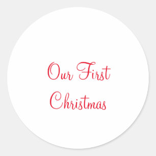 Our first Christmas add name family photo Classic Round Sticker