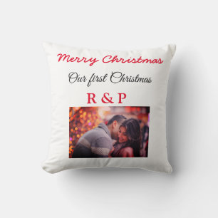 Our first Christmas add name photo wedding engaged Cushion