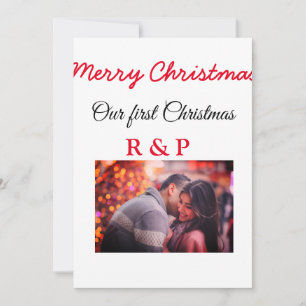 Our first Christmas add name photo wedding engaged Invitation