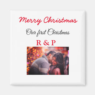 Our first Christmas add name photo wedding engaged Magnet