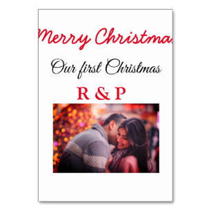 Our first Christmas add name photo wedding engaged Table Number