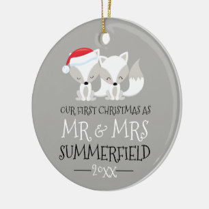 Our First Christmas Arctic Fox Personalised Ceramic Ornament