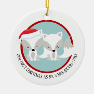 Our First Christmas Arctic Foxes Personalised Ceramic Ornament
