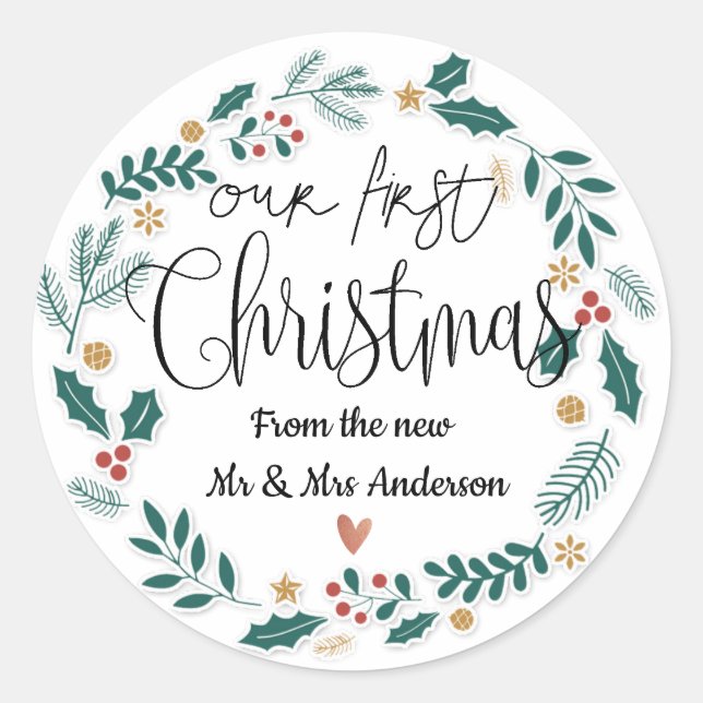 Our First Christmas As A Couple | Wreath Sticker (Front)
