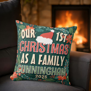 Our First Christmas As A Family Colourful Wreath Cushion
