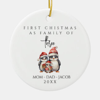 Our First Christmas as a family of 3 custom names Ceramic Ornament