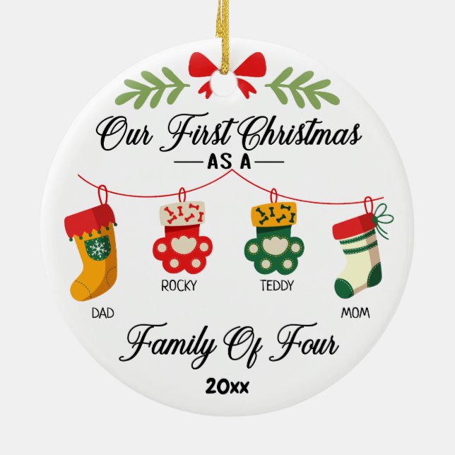 Our First Christmas as a Family Of Four & 2 Pet Ceramic Ornament (Back)