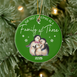 Our First Christmas As a Family of Three Ceramic Ornament