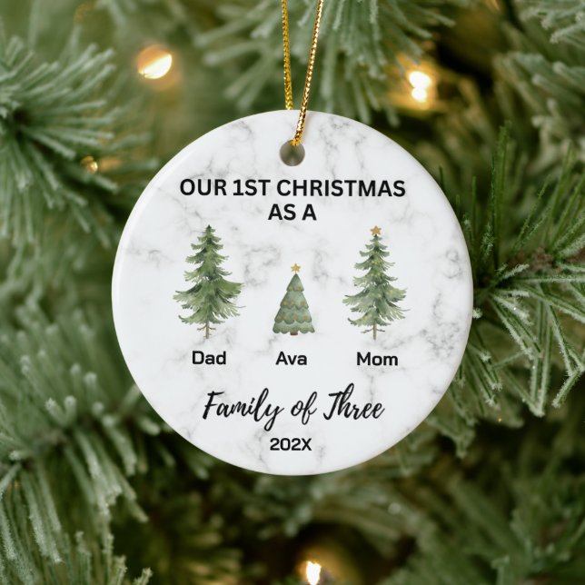 Our First Christmas as a Family of Three  Ceramic Ornament (Tree)