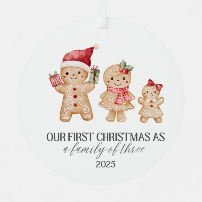 Our First Christmas as a Family of Three Metal Tree Decoration (Front)