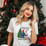 Our First Christmas As A Married Couple Woman's T-Shirt<br><div class="desc">This T-shirt is to celebrate a couple's first Christmas together as husband and wife. The design features a couple next to their Christmas tree with the couple's names and other text. All the text is customisable with your own details. This will make a wonderful keepsake for a newly married couple....</div>