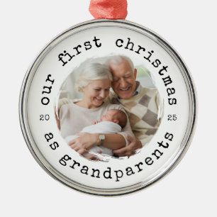 Our First Christmas as Grandparents 2025 Photo  Metal Ornament