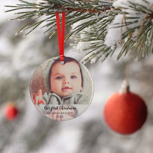 Our First Christmas as Grandparents 2 Photo Script Ceramic Ornament