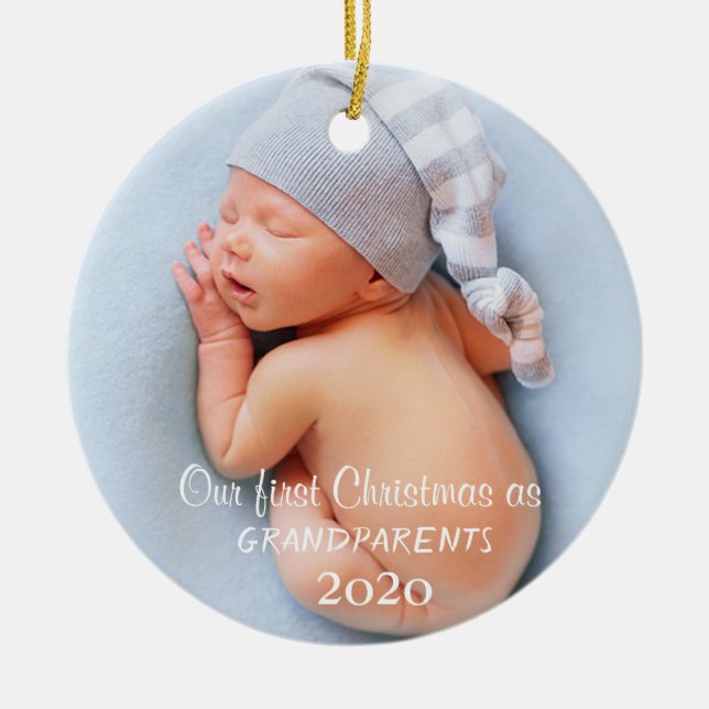 Our First Christmas As Grandparents,Baby Photo Ceramic Ornament (Front)