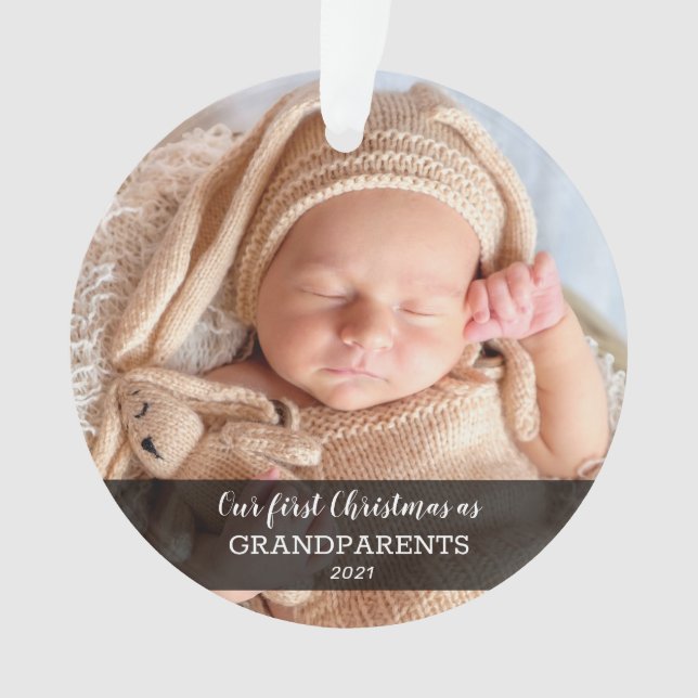 Our First Christmas As Grandparents | Baby Photo Ornament (Front)